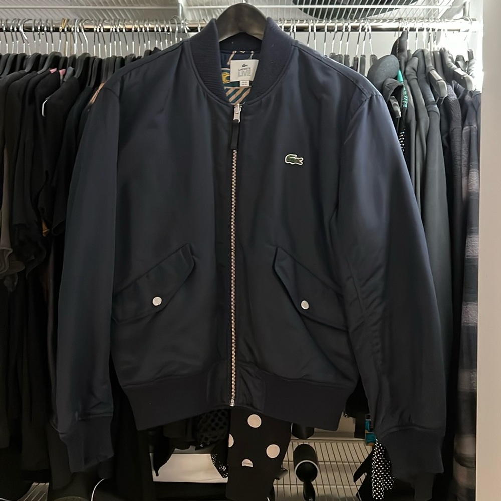 Lacoste L!VE Navy Blue Reversible Bomber Jacket Size US XS FR44